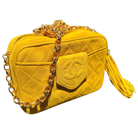 Chanel Yellow Suede Tassel Camera Bag