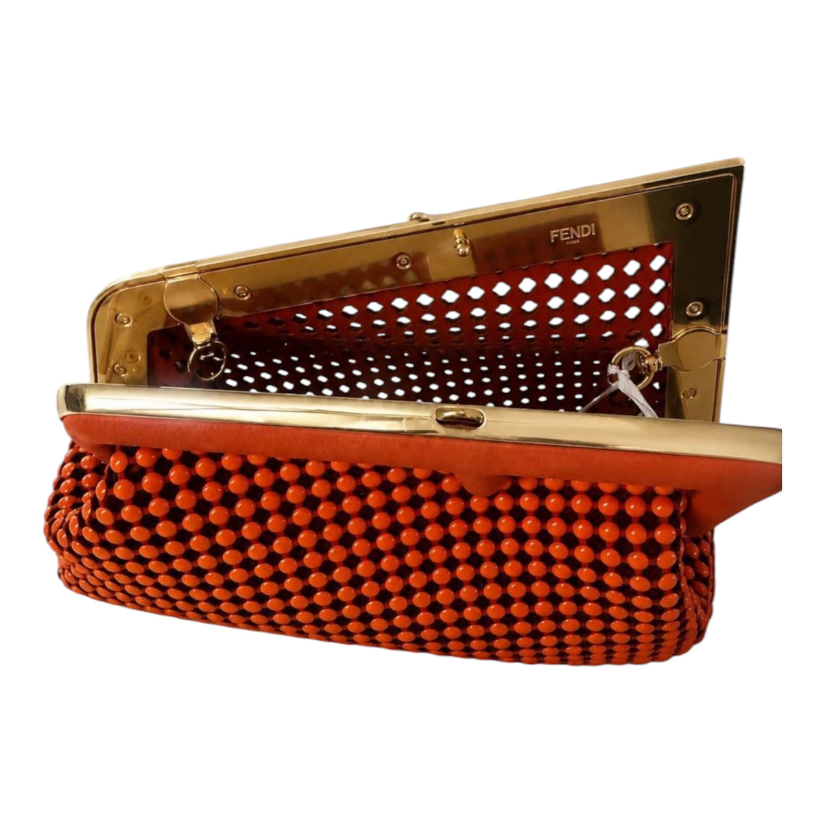 Fendi Orange Beaded Frame Shoulder Bag
