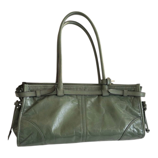 Prada Olive Green Leather Shoulder Tote
