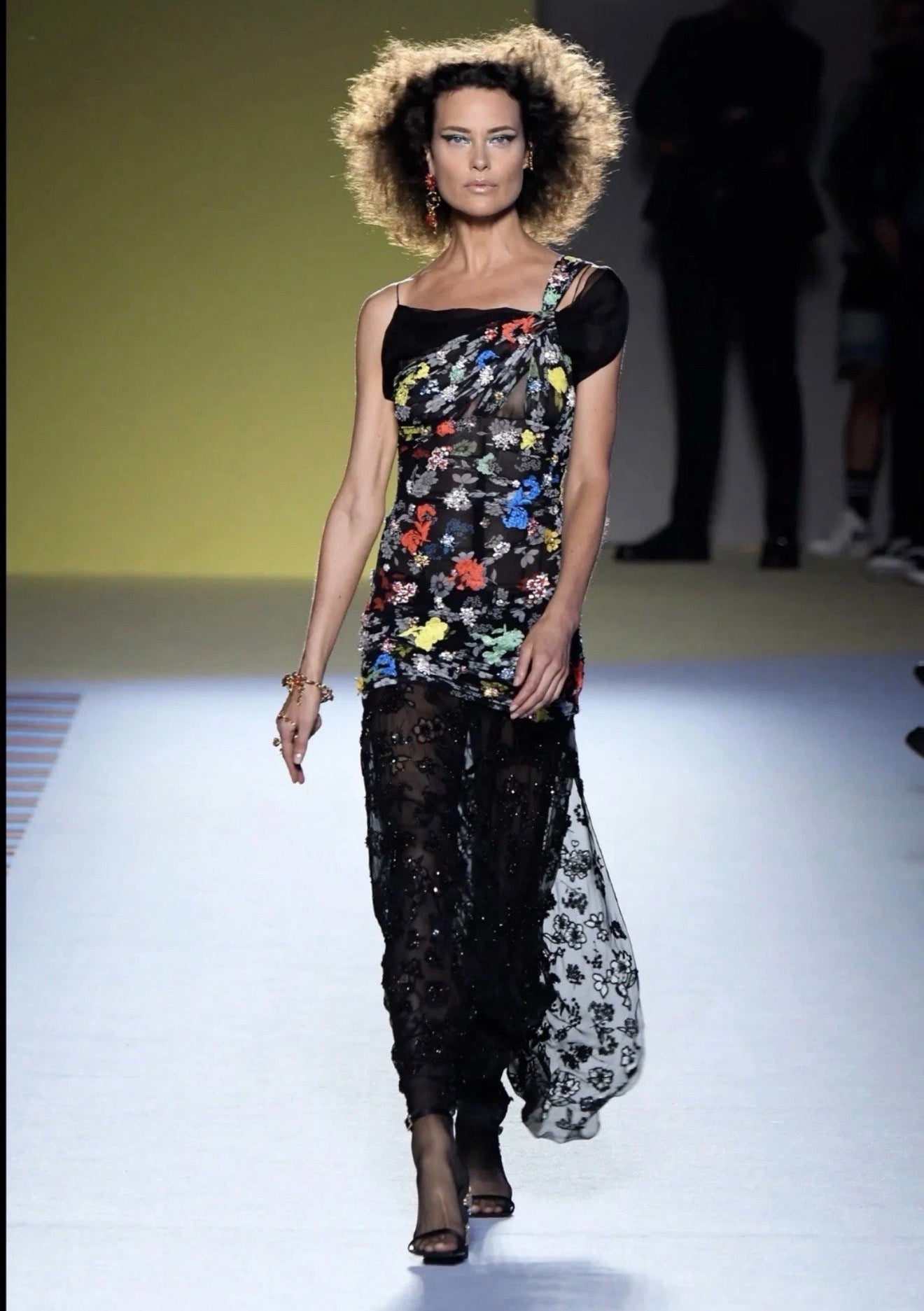 Versace Runway One Shoulder Draped Floral Mesh Dress – Made in Italy