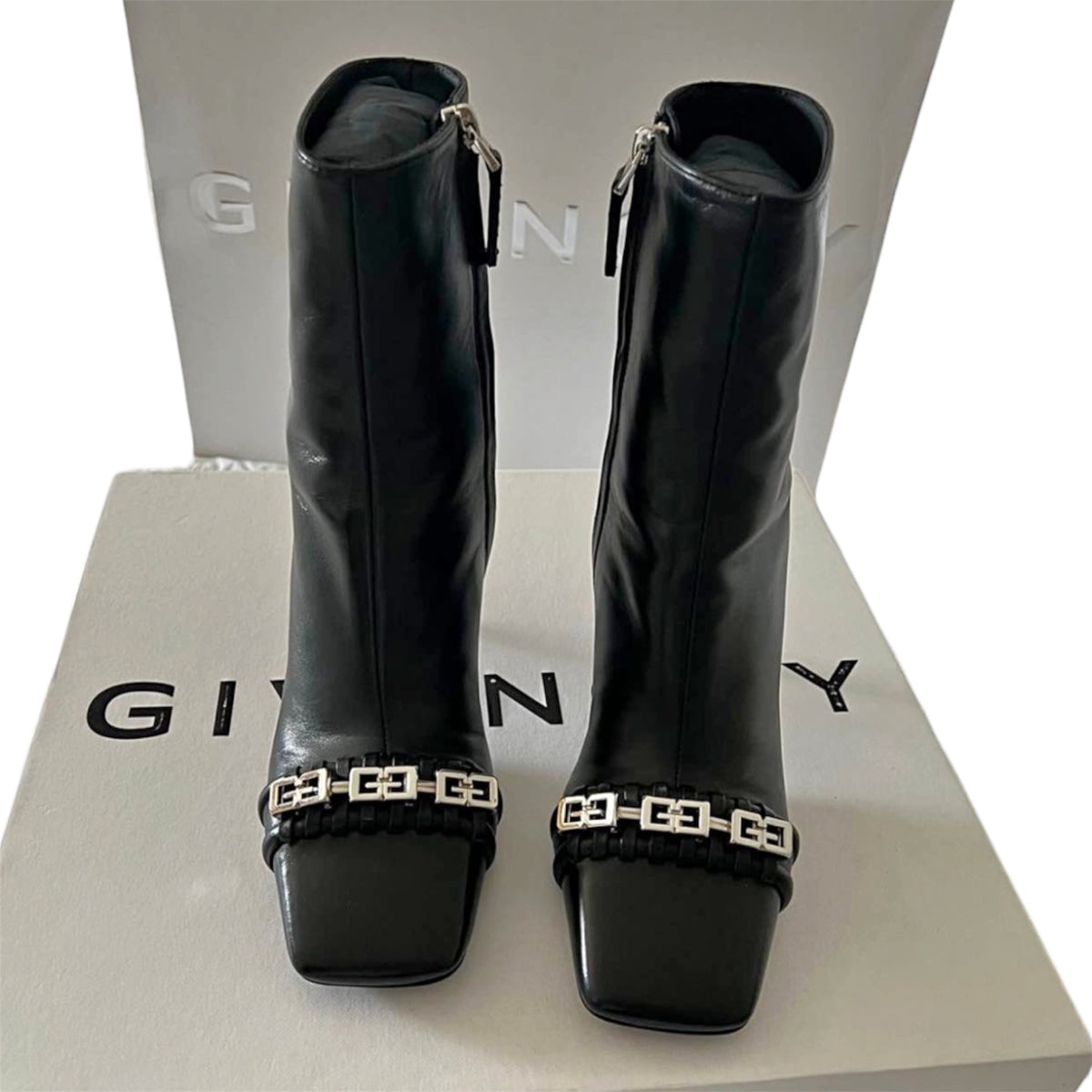 Givenchy Black Leather Logo Hardware Stiletto Boots