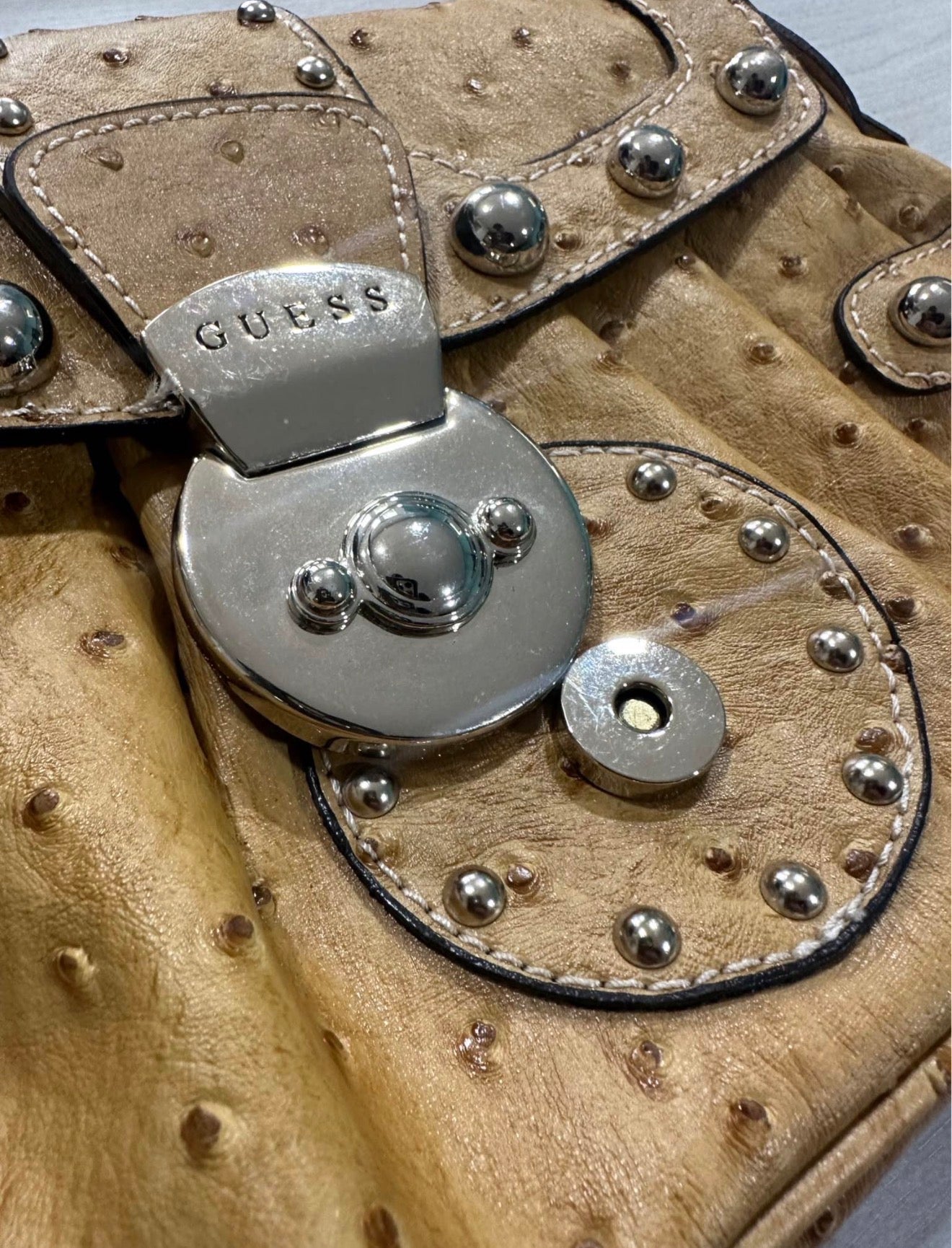 Guess Faux Ostrich Baguette Shoulder Bag