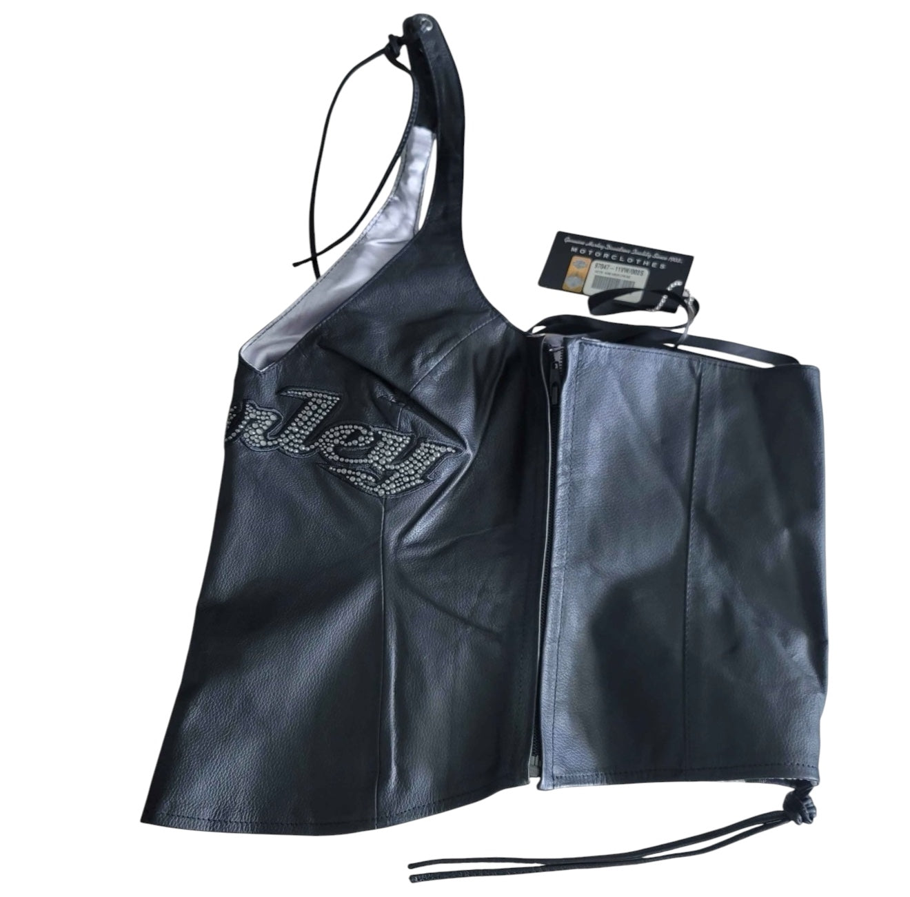 Harley Davidson Leather Rhinestone Halter Top Y2K Biker