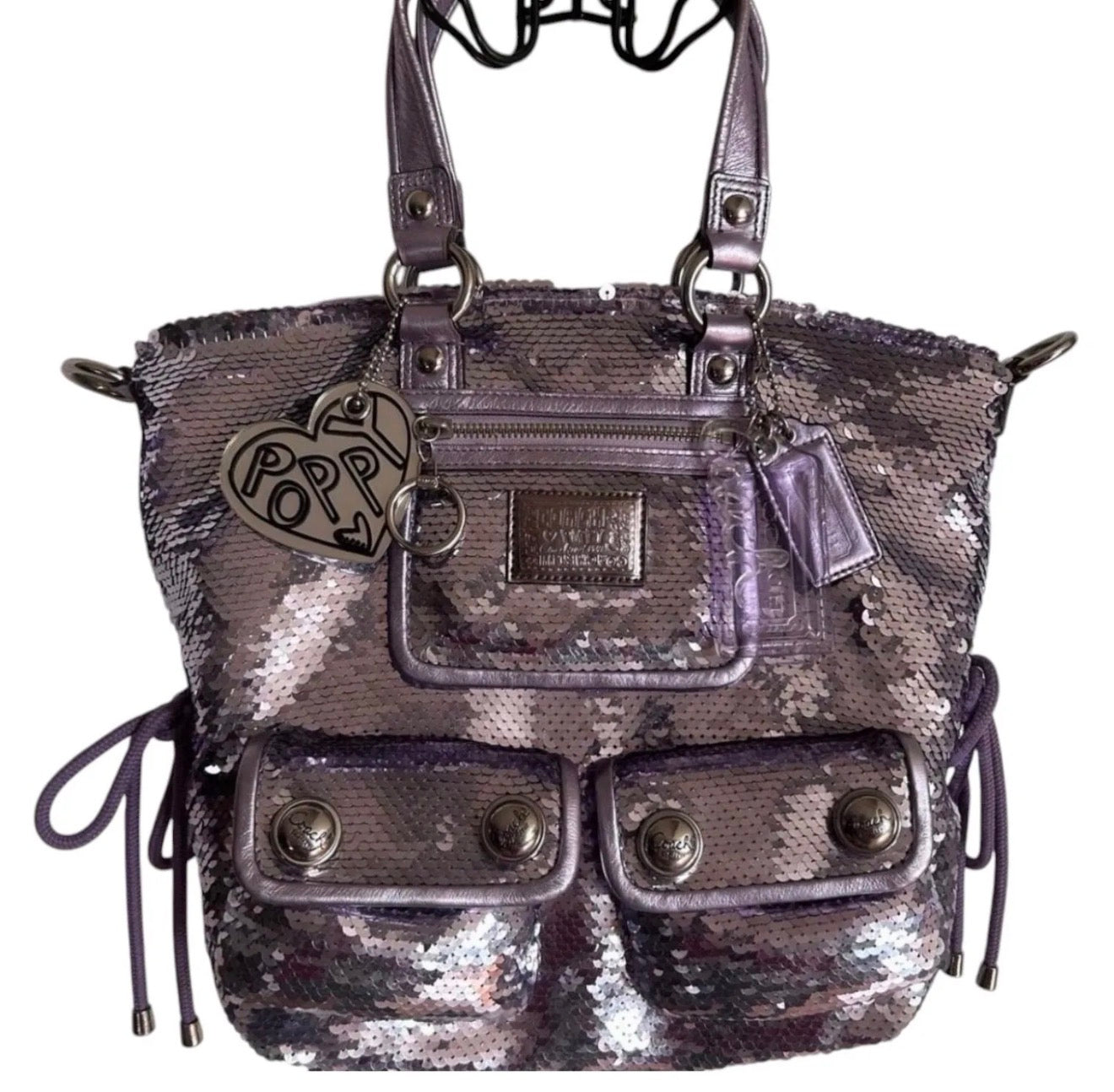 Rare Coach Poppy Purple Sequin Glam Cargo Tote Shoulder Bag