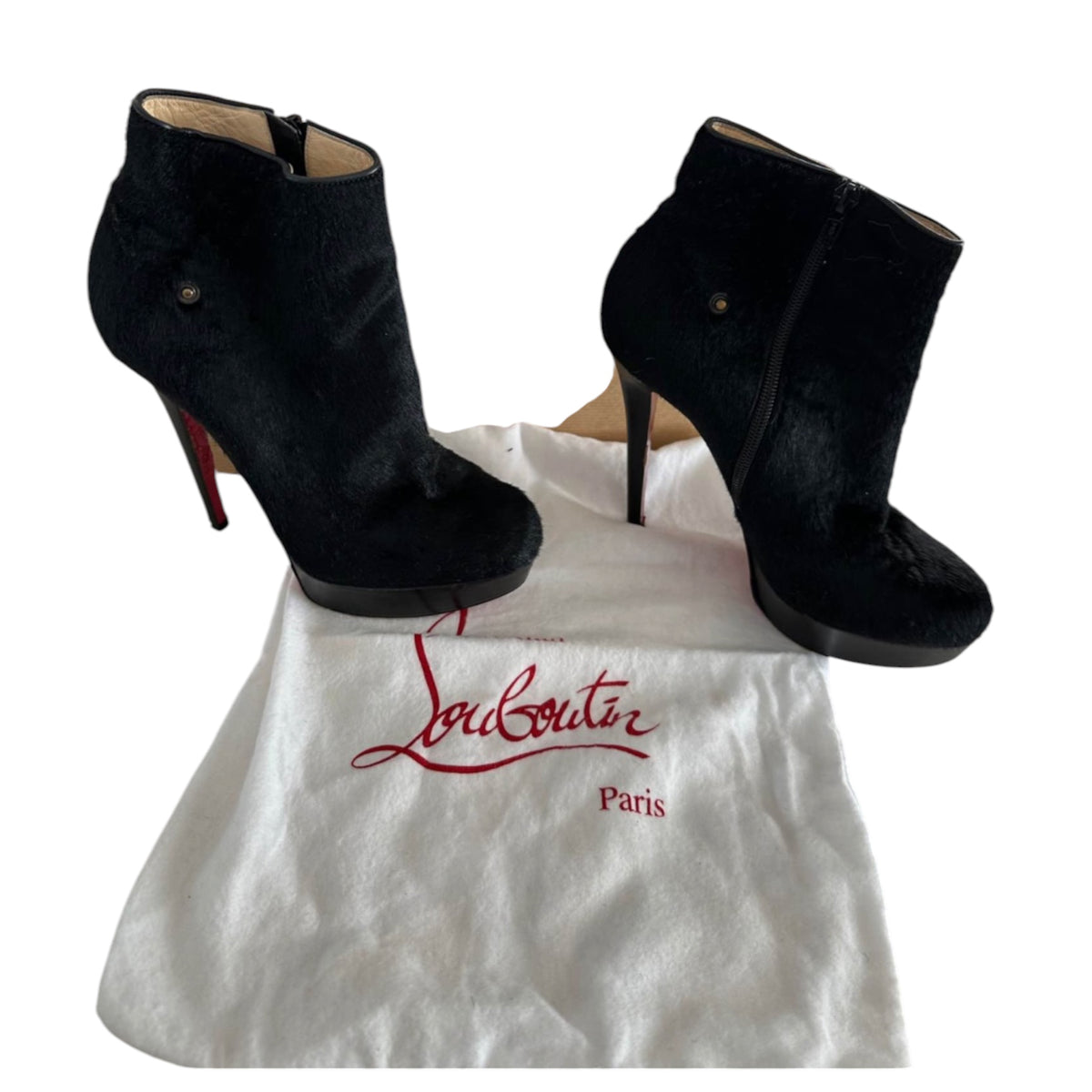 Christian Louboutin Leopard Pony Hair Platform Stiletto Ankle Boots