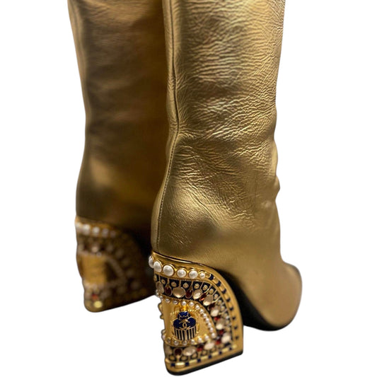 Chanel Gold Embellished Boots