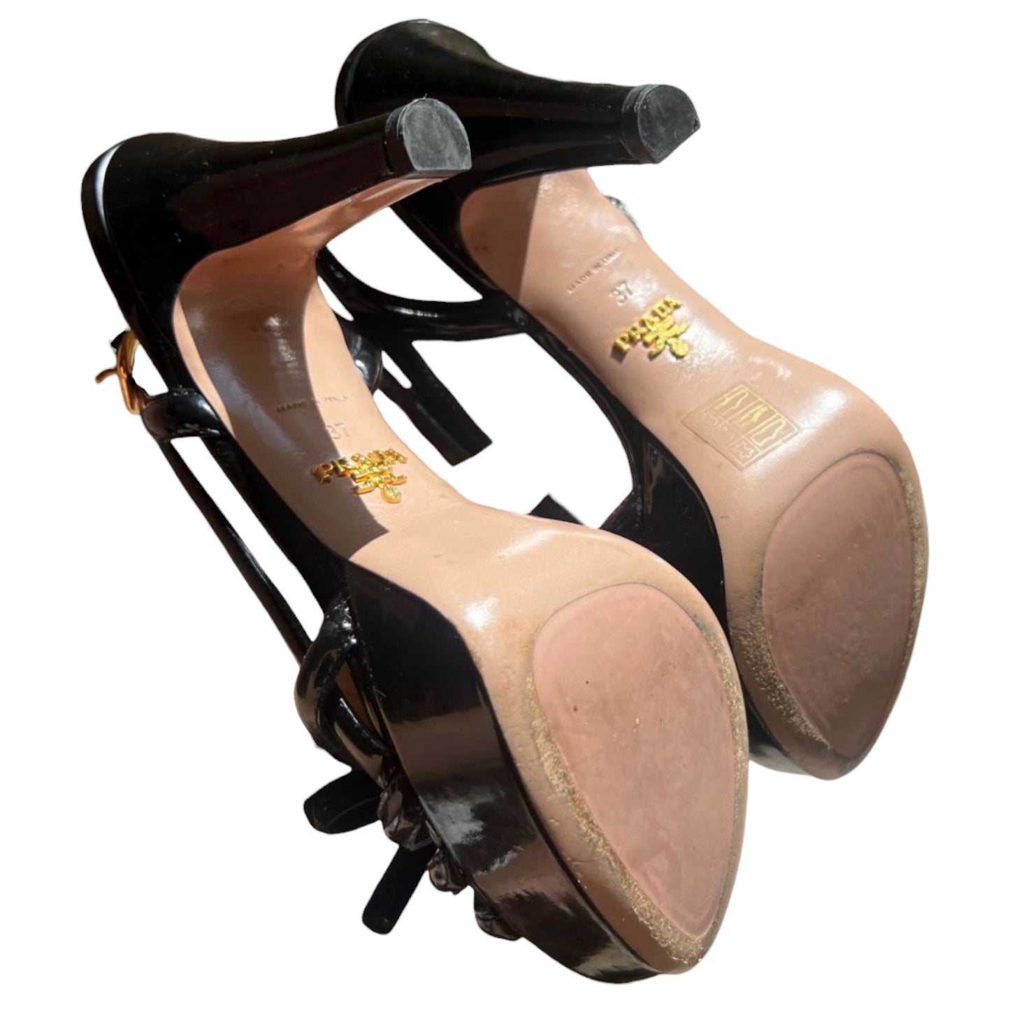 Prada Black Patent Leather Bow Platform Sandals