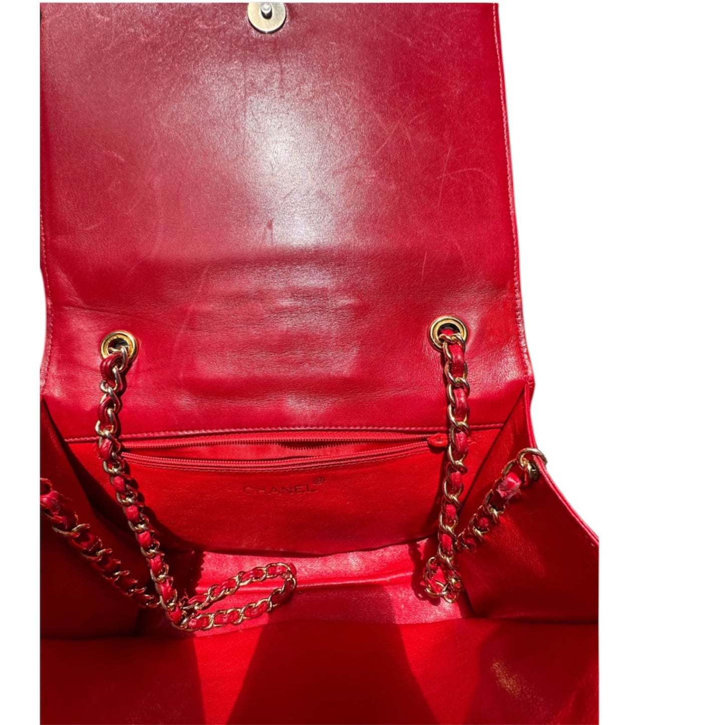 Chanel Red Lambskin Matelassé Double Flap Bag