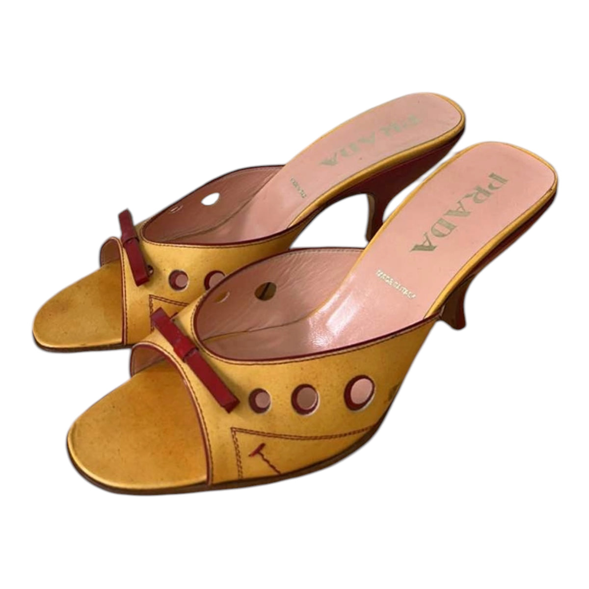 Prada Yellow Leather Kitten-Heel Mules