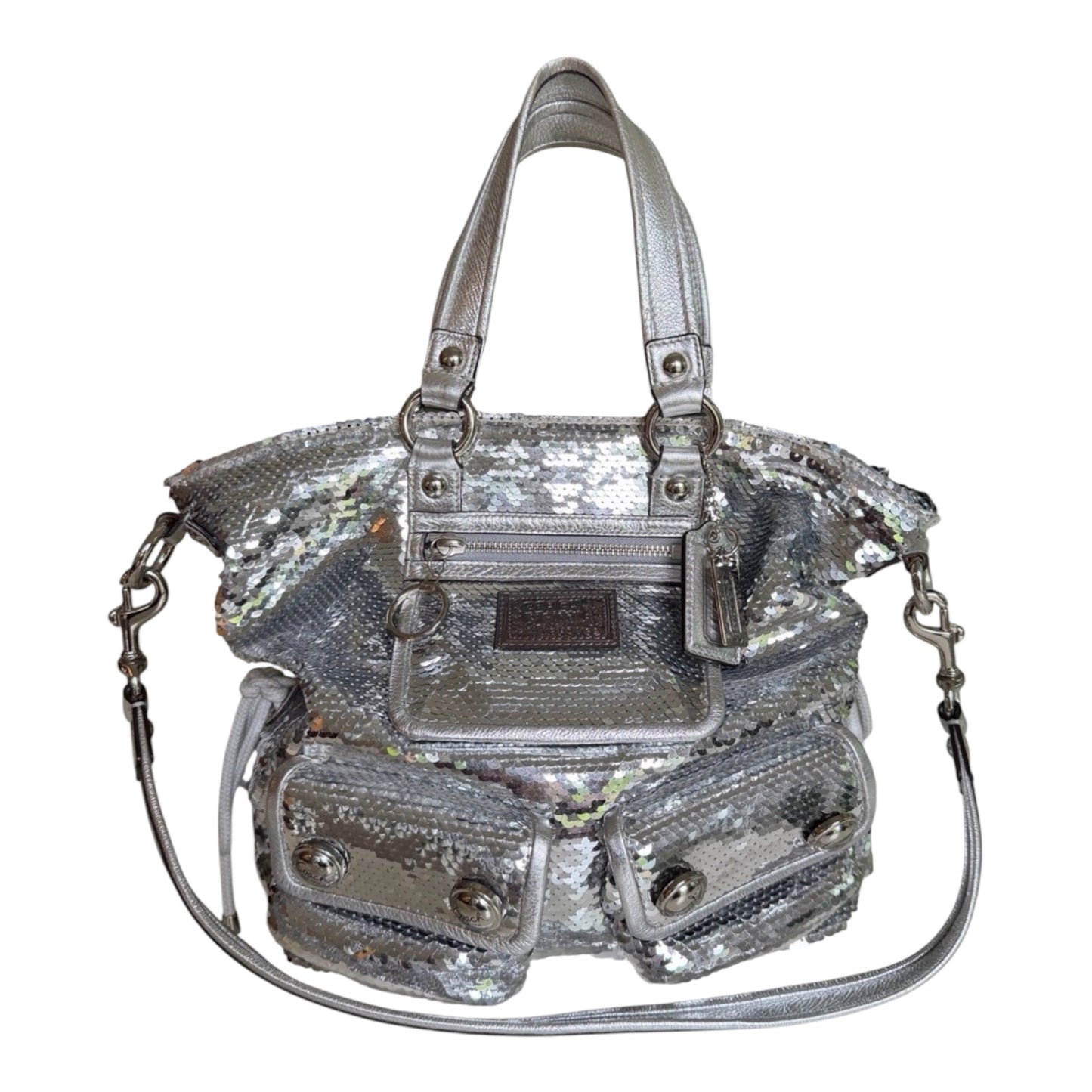 Coach Poppy Silver Sequin Glam Crossbody Satchel