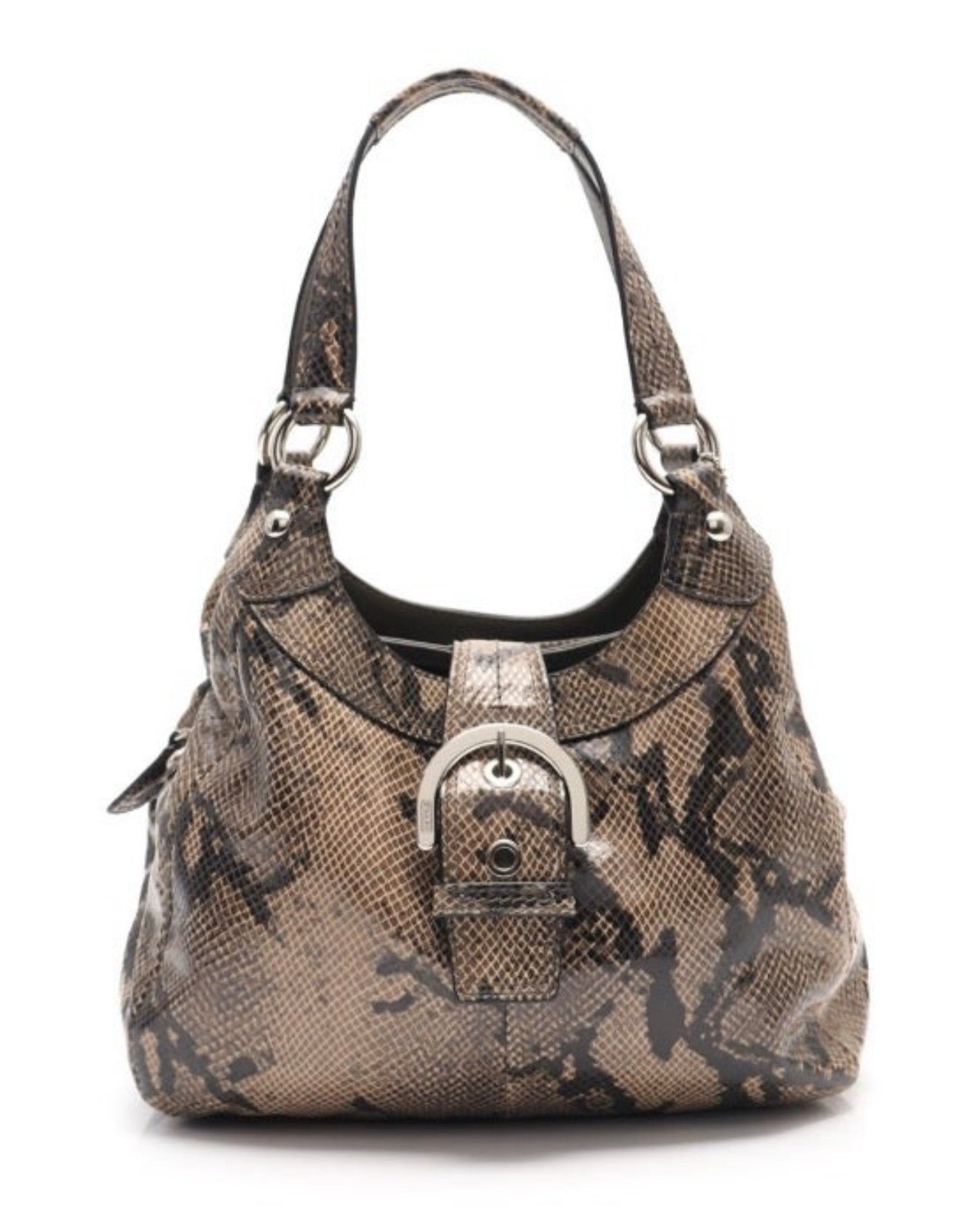 Coach Snakeskin Print Leather Buckle Hobo Bag