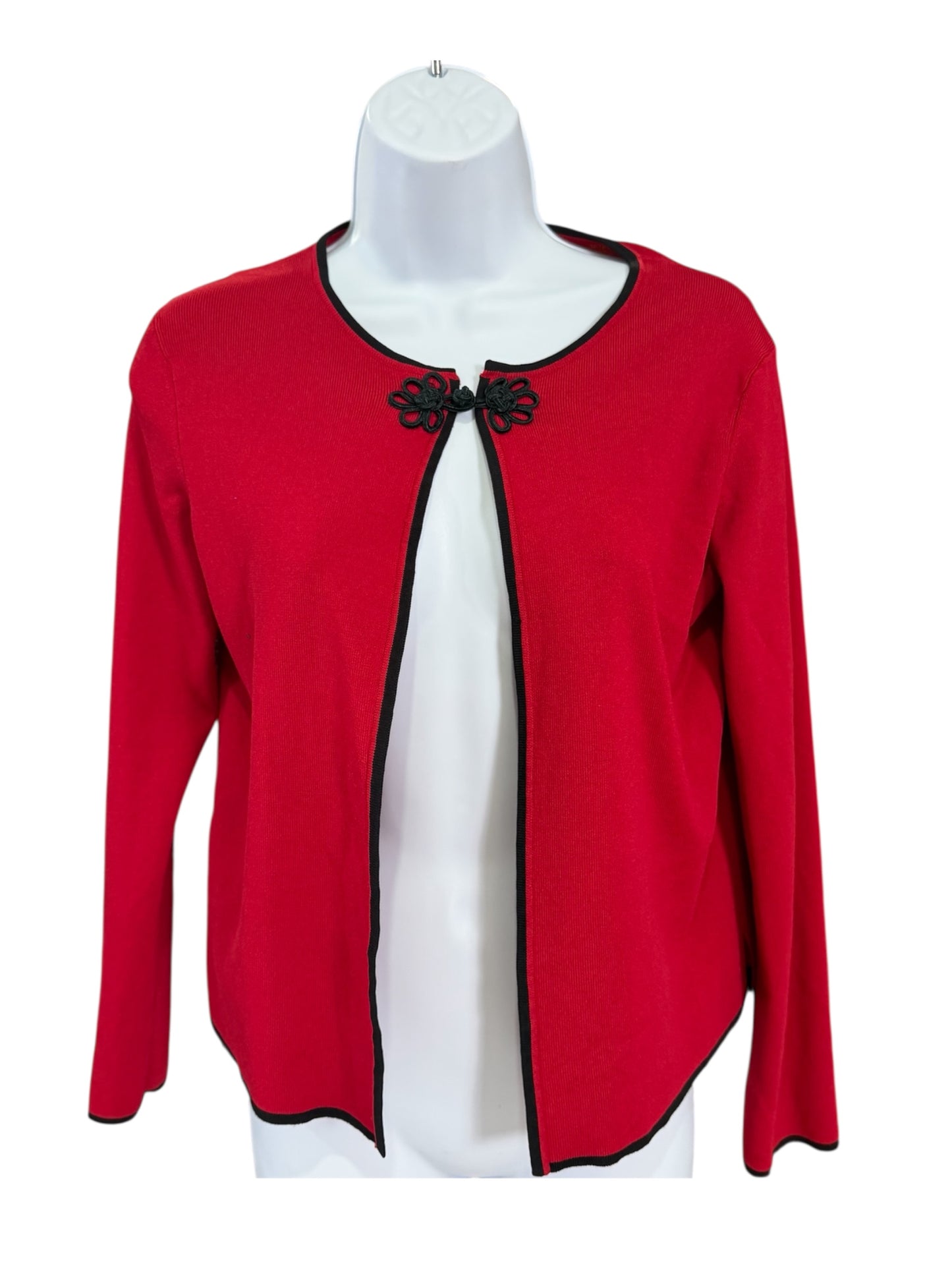 Grace Dane Lewis Red & Black Trim Cardigan – Floral Knot Closure