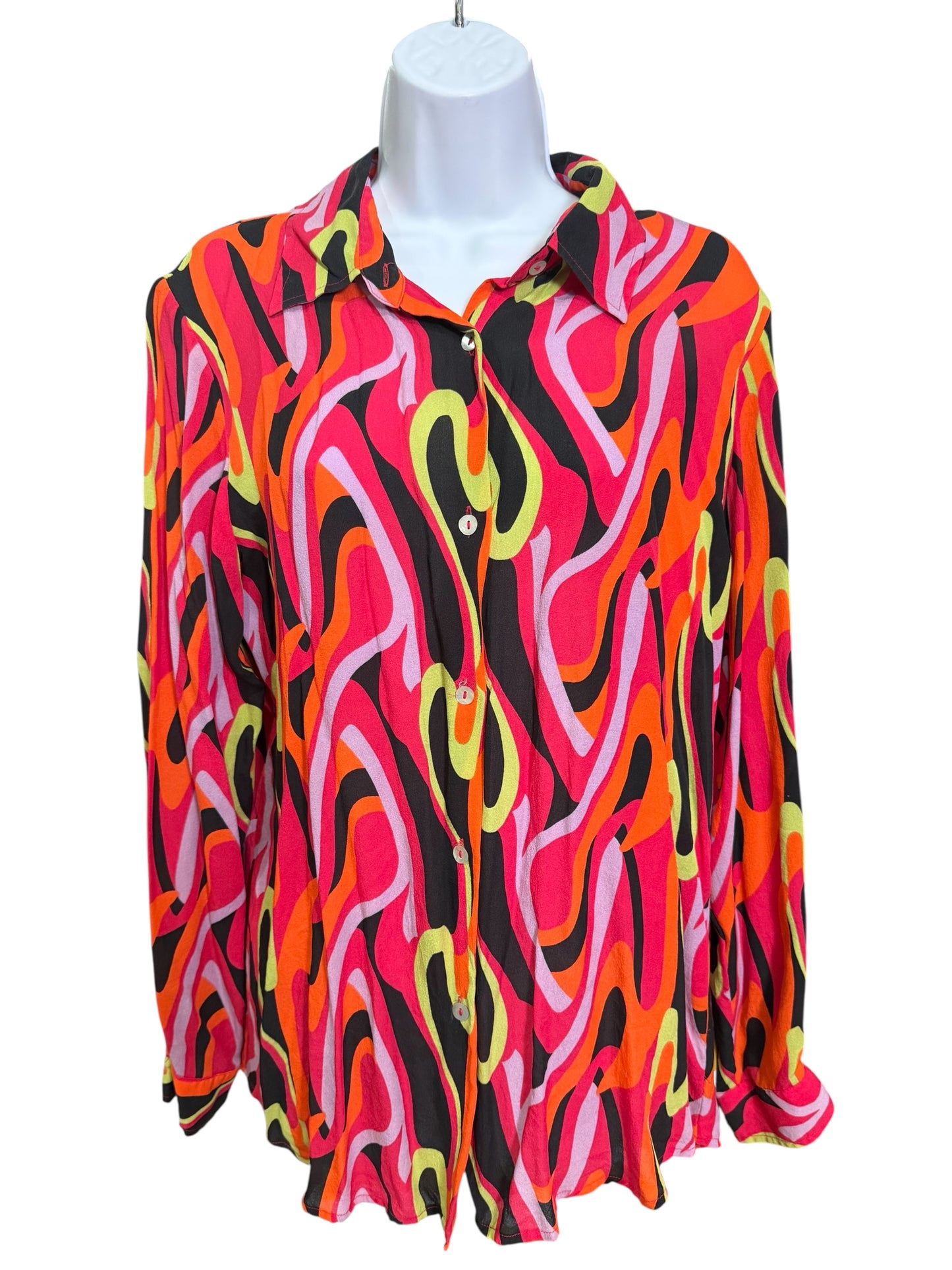 Kasper ASL 100% Silk Psychedelic Print Blouse