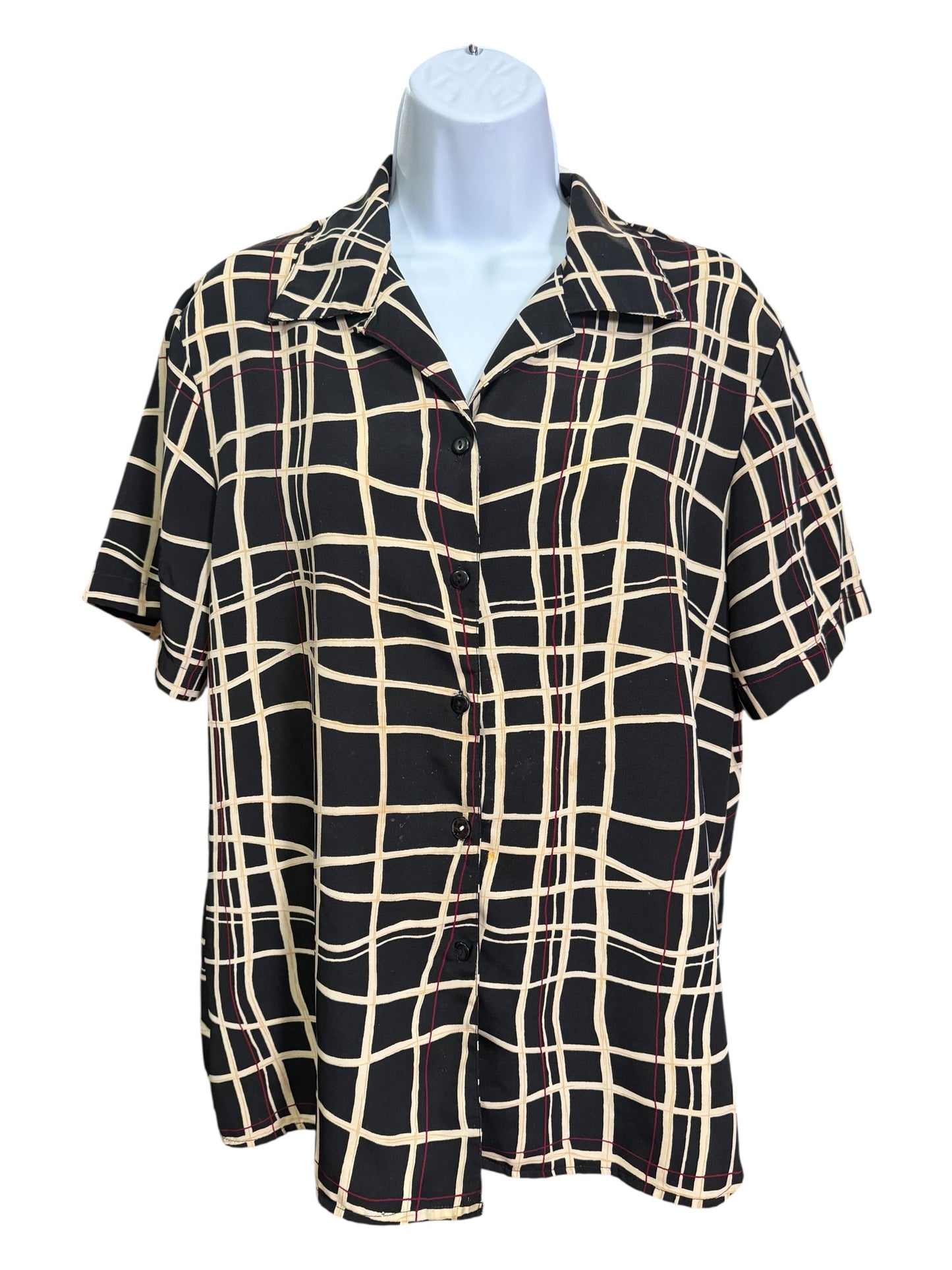 Notations Black & Cream Grid Print Button-Up Blouse