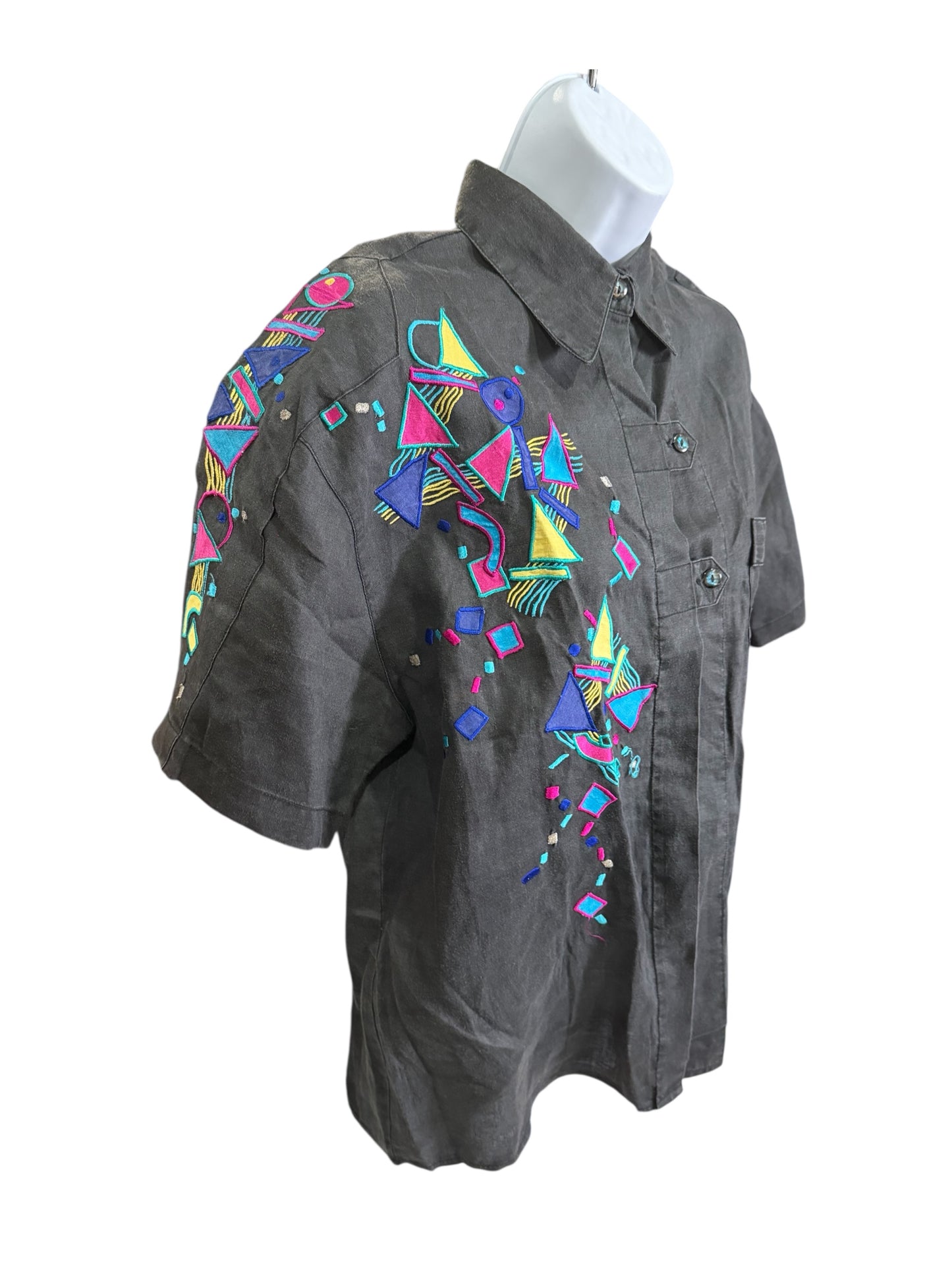 Aron Gelin 100% Linen Abstract Embroidered Shirt