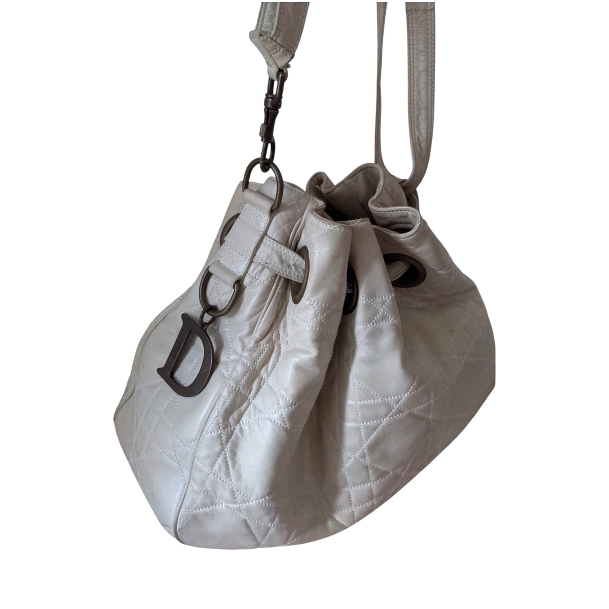 Christian Dior Cannage Drawstring Bucket Shoulder Bag – Ivory