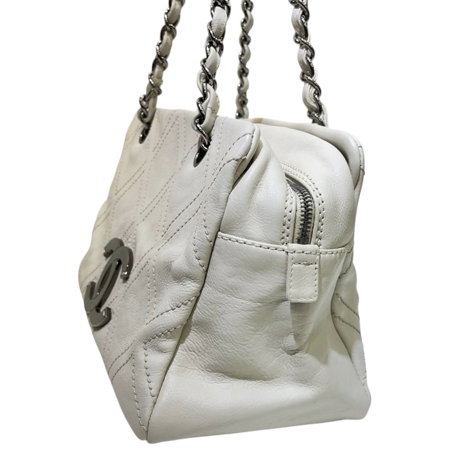 CHANEL Diamond Stitch Tote Bag | White Caviar Leather