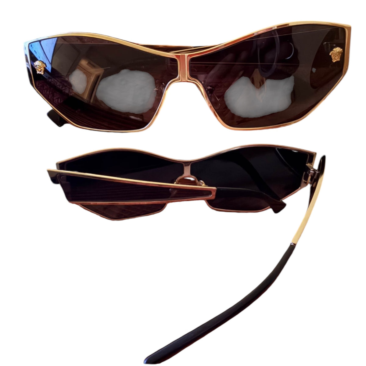 Versace Gold-Tone Shield Sunglasses with Medusa Accents