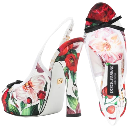 Dolce & Gabbana Floral Peep-Toe Platform Slingbacks