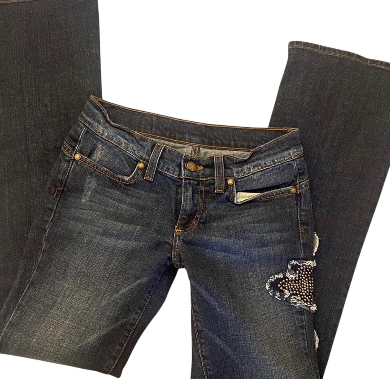 Studded Cross Low Rise Flare Jeans