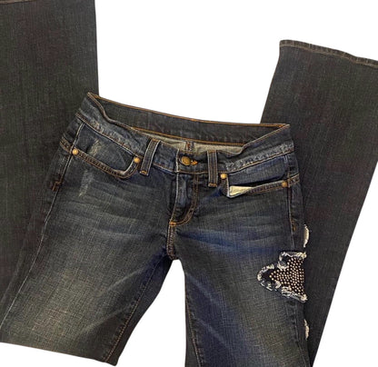 Studded Cross Low Rise Flare Jeans