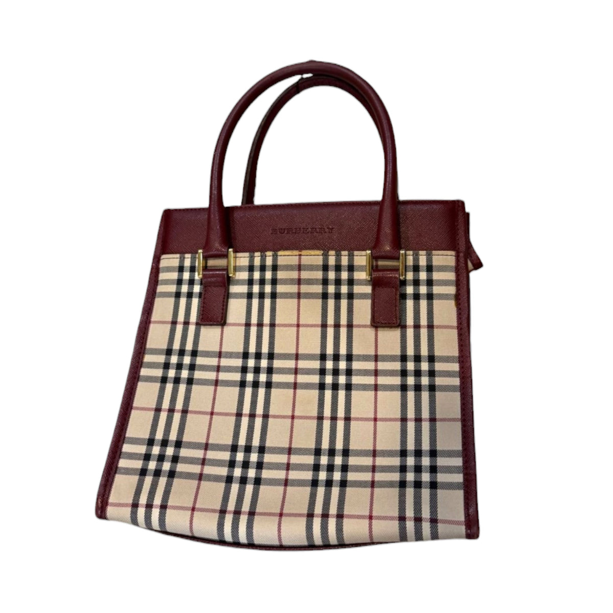 Burberry Nova Check Burgundy Leather Tote