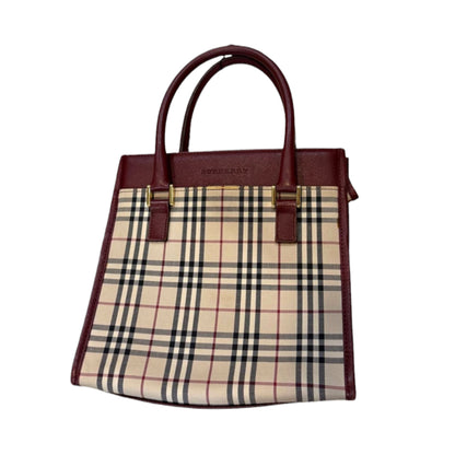 Burberry Nova Check Burgundy Leather Tote