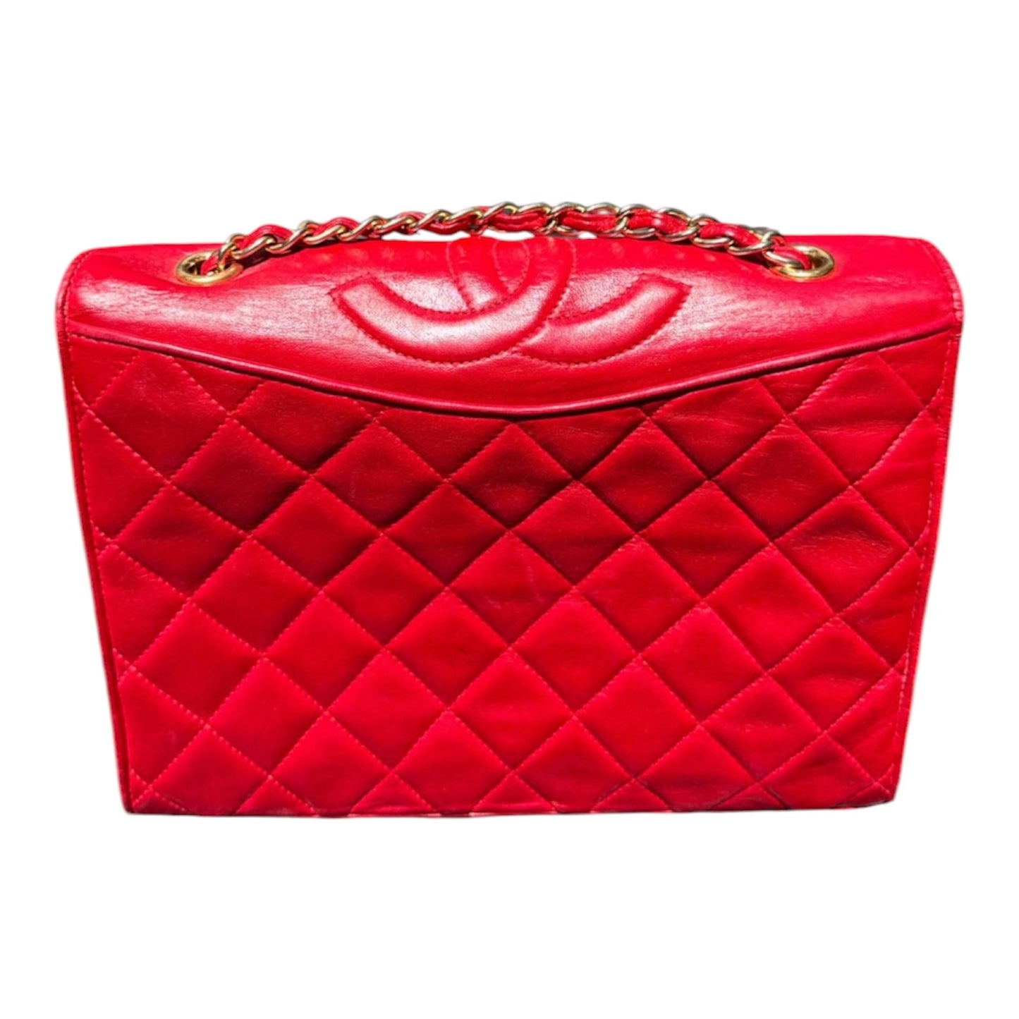 Chanel Red Lambskin Matelassé Double Flap Bag