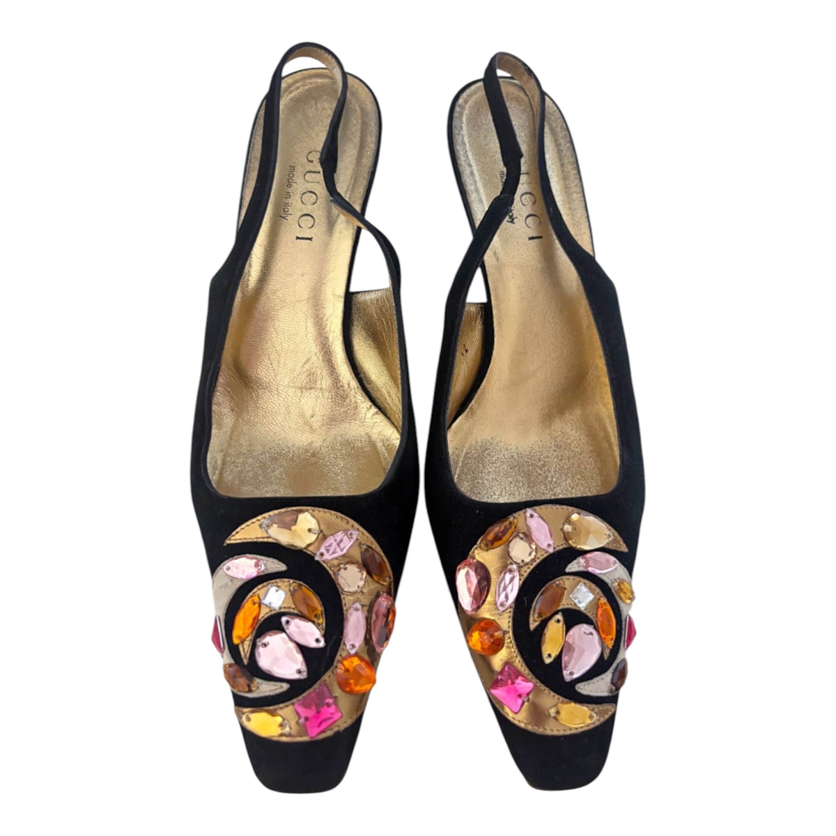 Gucci Black Crystal GG Embellished Slingback Pumps