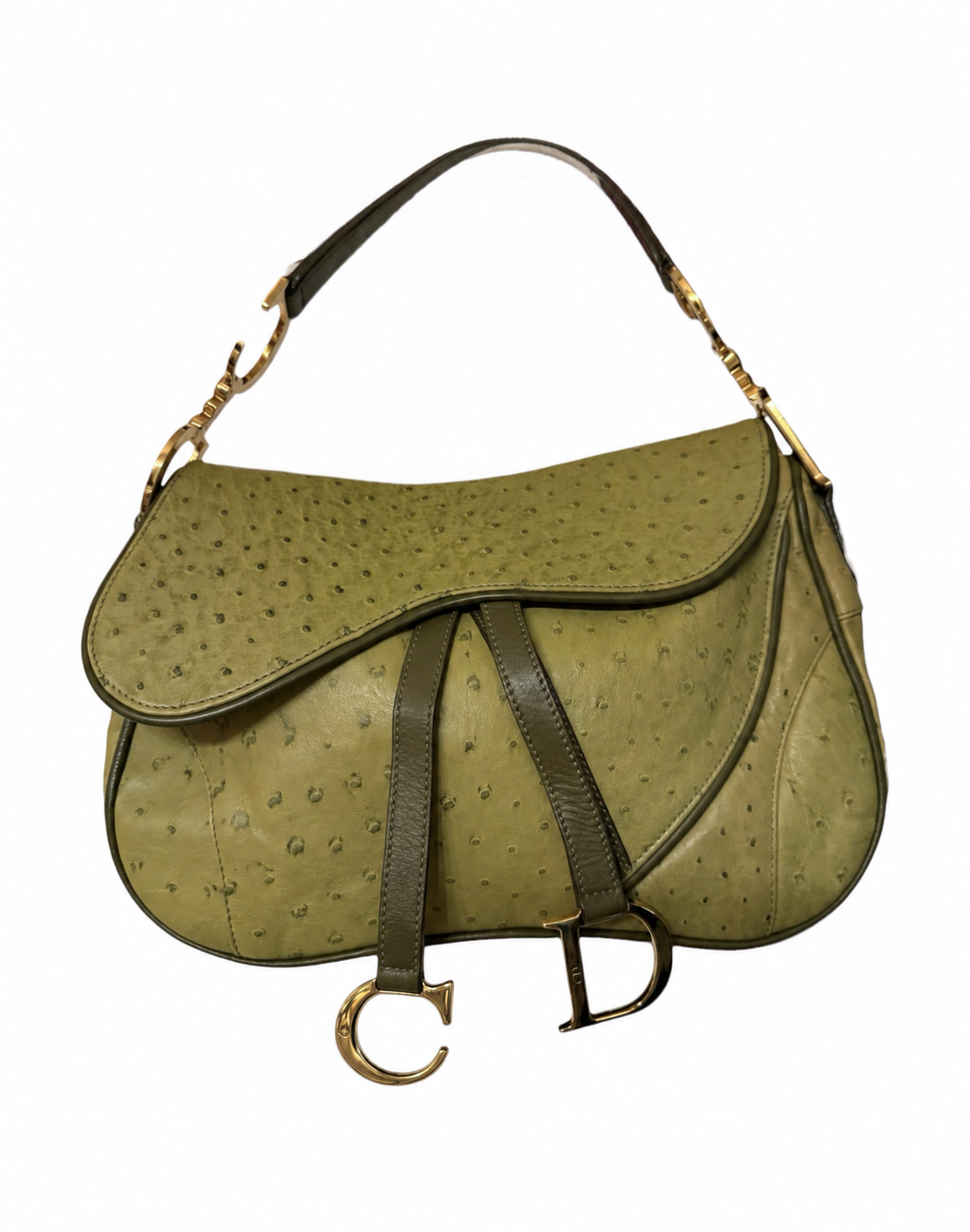 Dior Olive Green Ostrich Saddle Bag