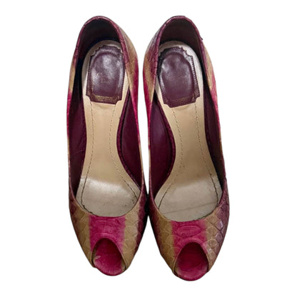 Christian Dior Pink Snakeskin-Pattern Peep-Toe Platform Pumps