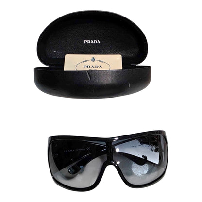 Prada SPR04H Vintage Black Shield Sunglasses w/ Case & Authenticity Card