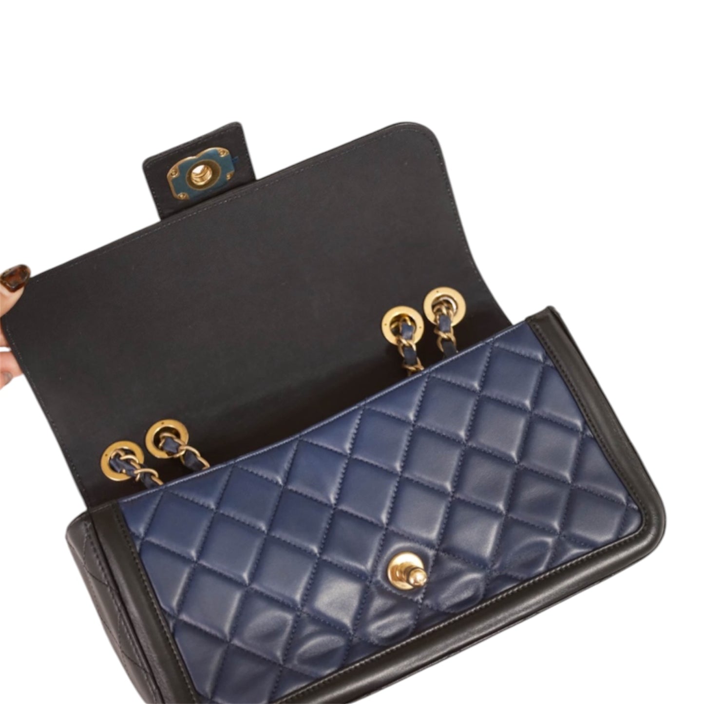 Chanel Navy & Black Quilted Top-Handle Flap Bag