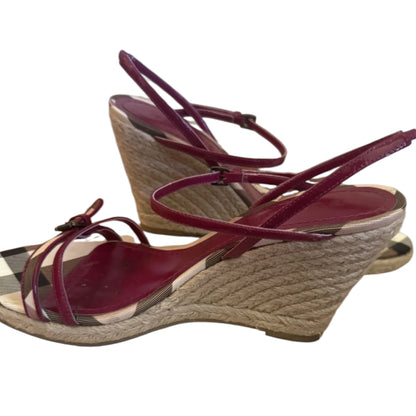 Burberry Burgundy Check Strappy Heel Sandals