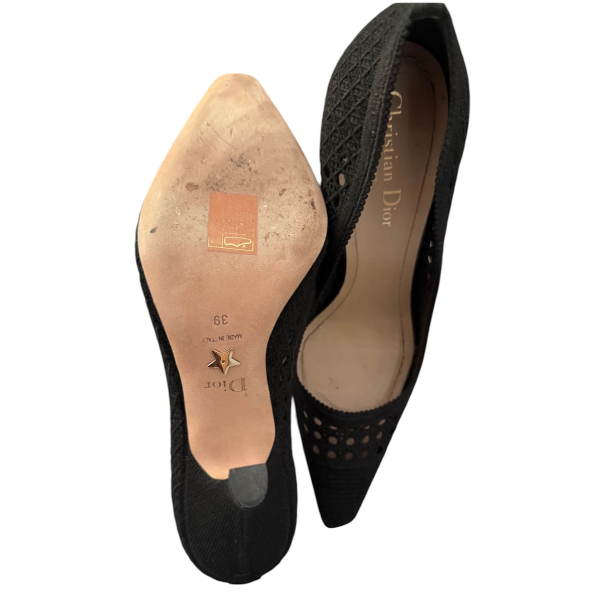 Christian Dior Black Textured Pointed-Toe Pumps