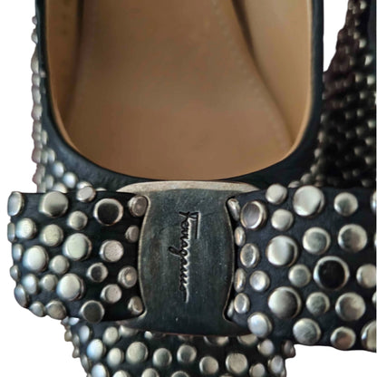 Salvatore Ferragamo Black Studded Vara Bow Pumps