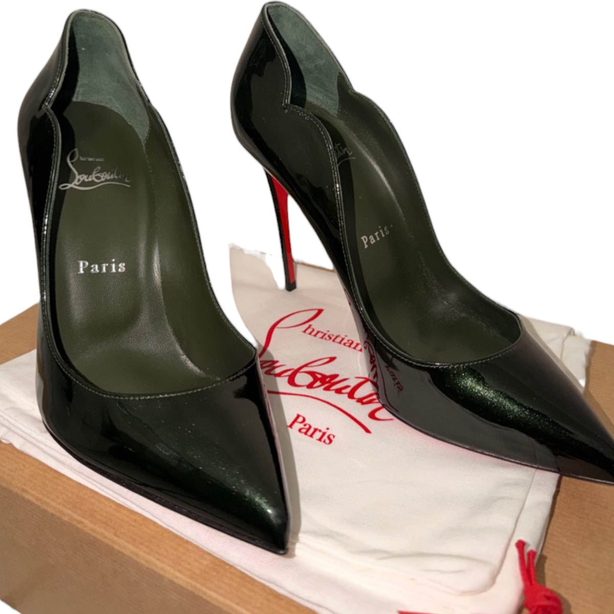Christian Louboutin Dark Green Patent Leather Pointed-Toe Pumps