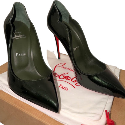 Christian Louboutin Dark Green Patent Leather Pointed-Toe Pumps