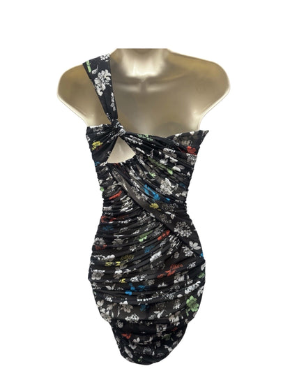 Versace Runway One Shoulder Draped Floral Mesh Dress – Made in Italy