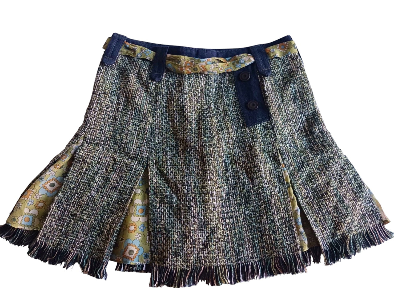 D&G Tweed Mini Skirt with Floral Tie Detail