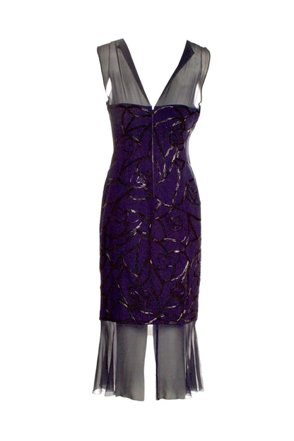 Vintage Chanel 1997 Beaded Midi Dress – Sheer Silk Overlay Purple Black