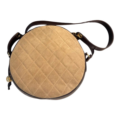 Chanel Vintage Quilted Suede Round Shoulder Bag