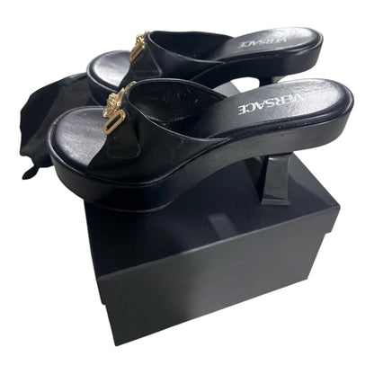 Versace Black Leather Medusa Platform Mules