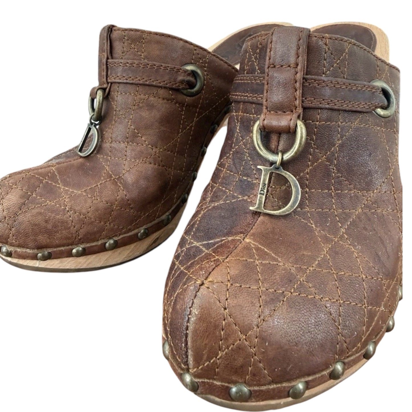 Christian Dior Quilted Leather Clog Mules with D Charm