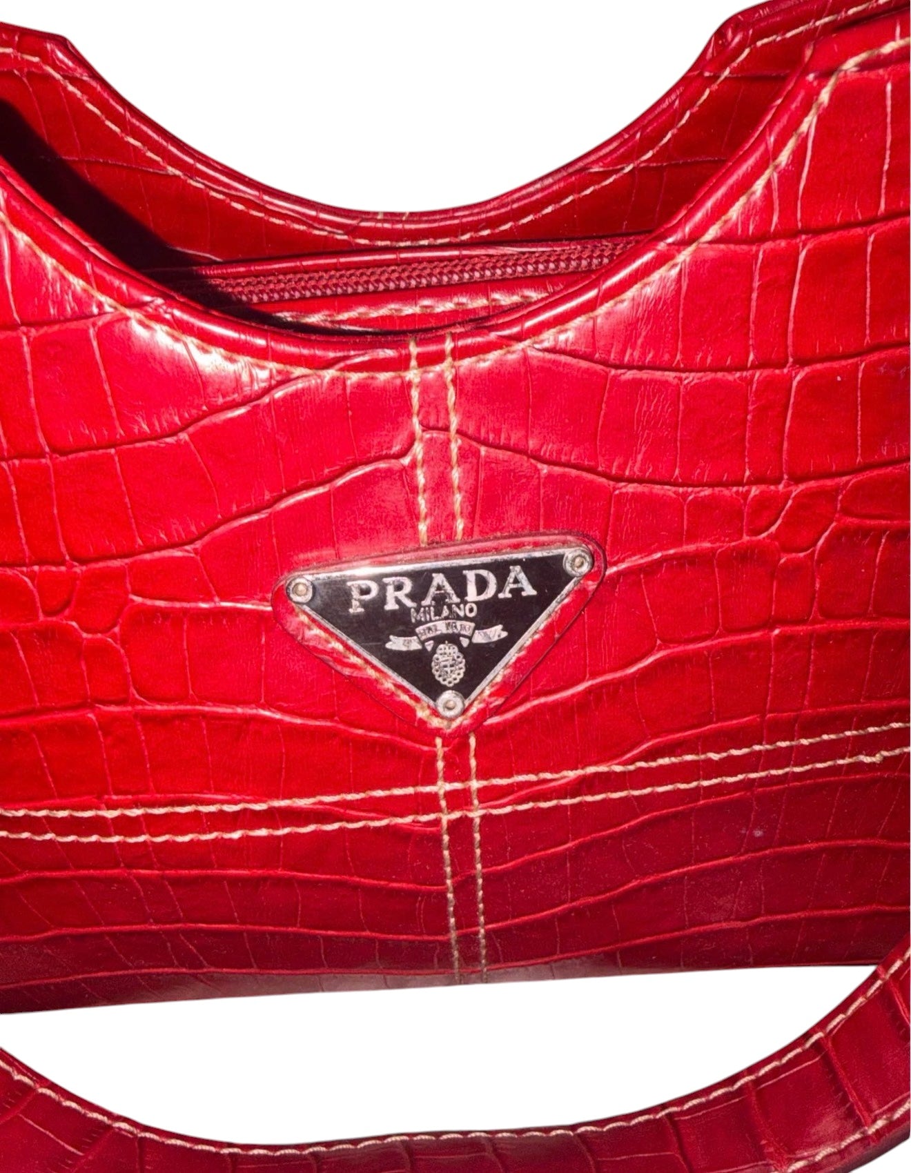 Prada Milano Croc Embossed Leather Shoulder Bag