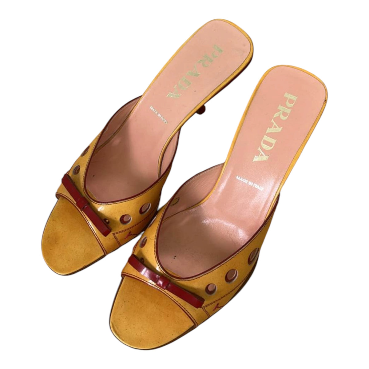 Prada Yellow Leather Kitten-Heel Mules