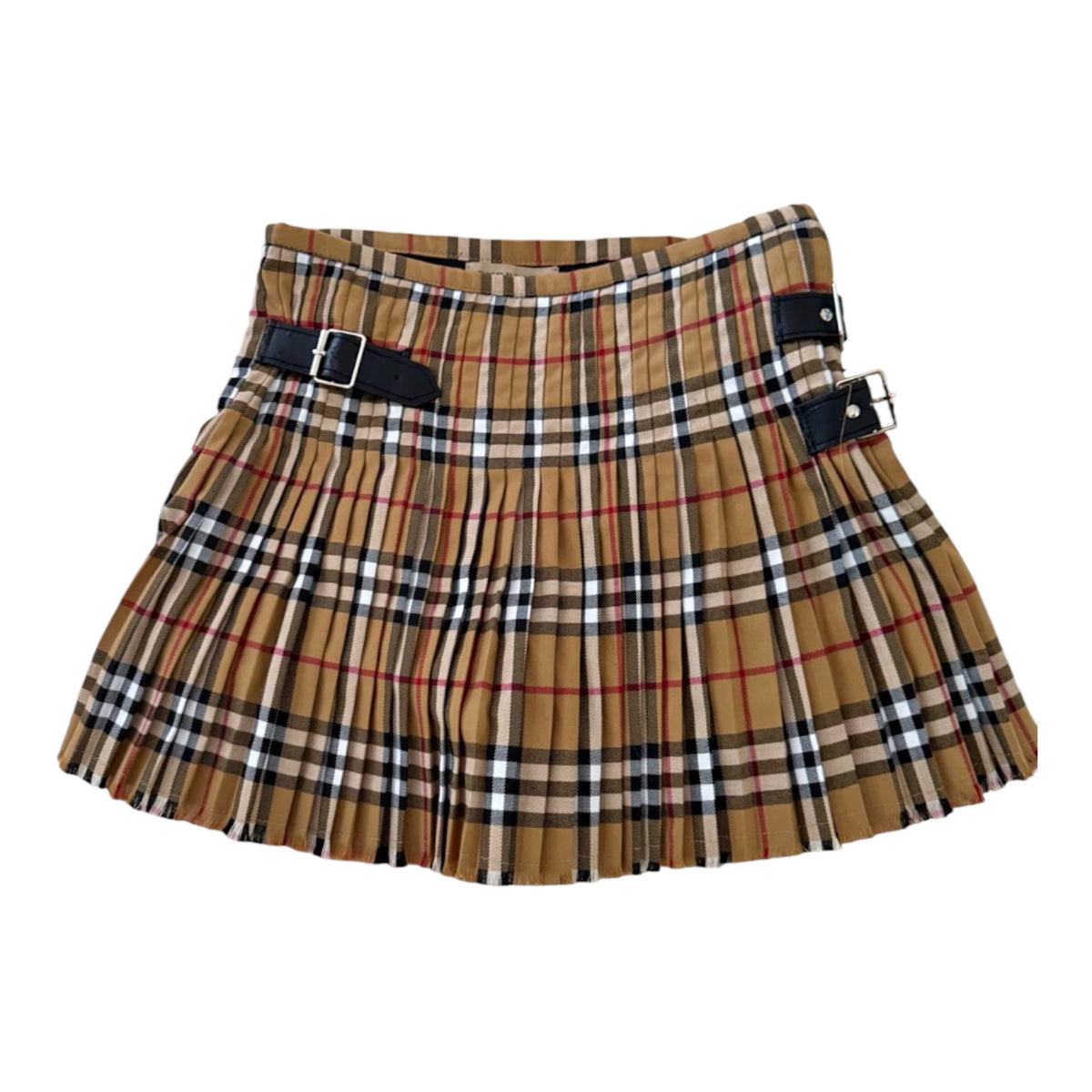 Burberry Nova Check Buckle Pleated Mini Skirt