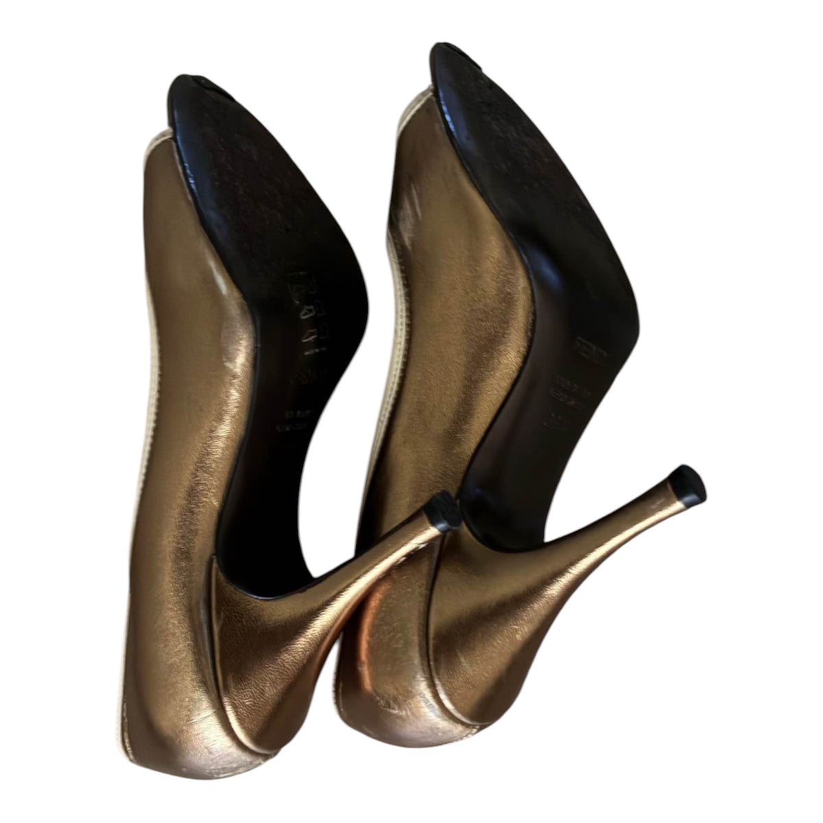 Fendi Metallic Gold Medallion Peep-Toe Pumps