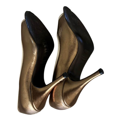 Fendi Metallic Gold Medallion Peep-Toe Pumps