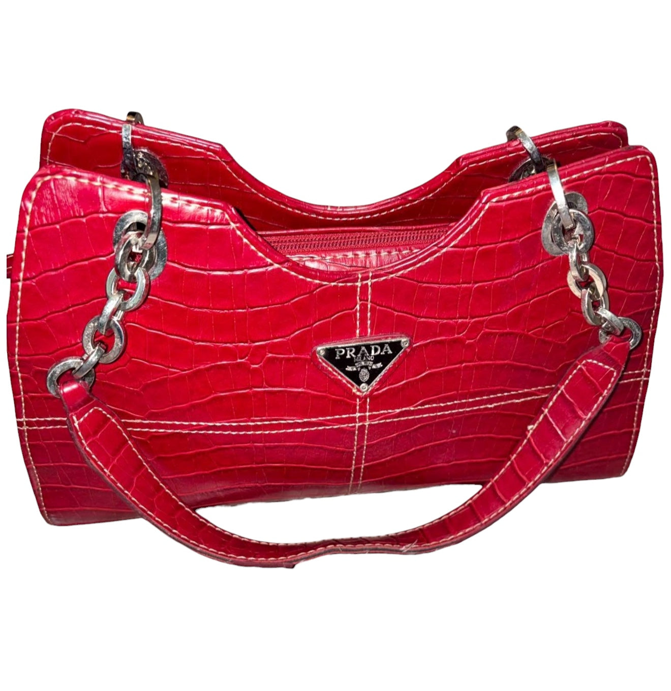 Prada Milano Croc Embossed Leather Shoulder Bag